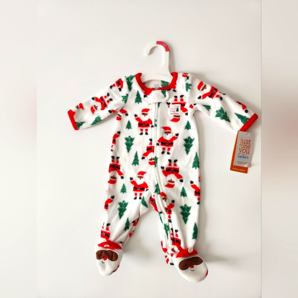 NWT Carter's Baby Boys Girls Fleece sleeper‎ - my first Christmas size newborn